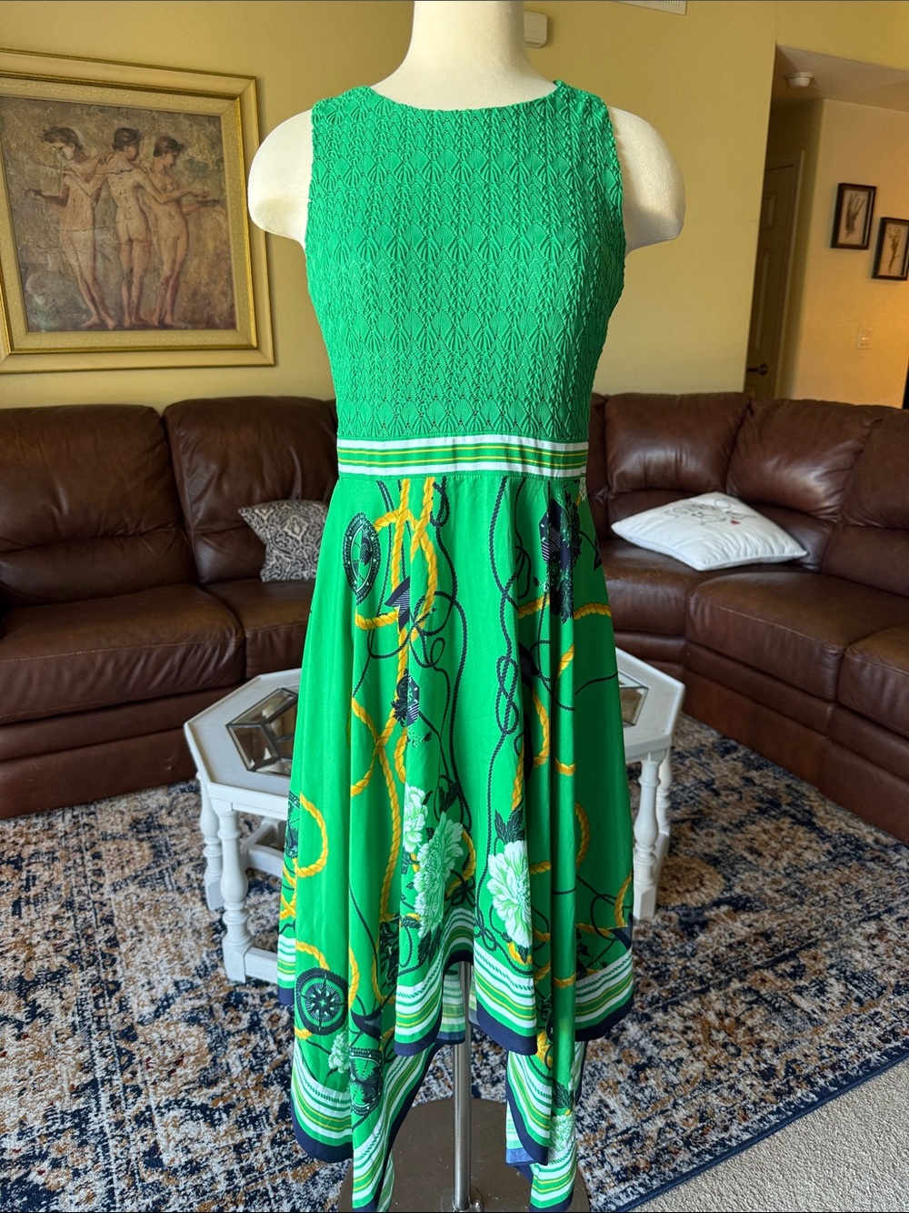 New York & Company Green Sleeveless Midi Dress with Floral Print